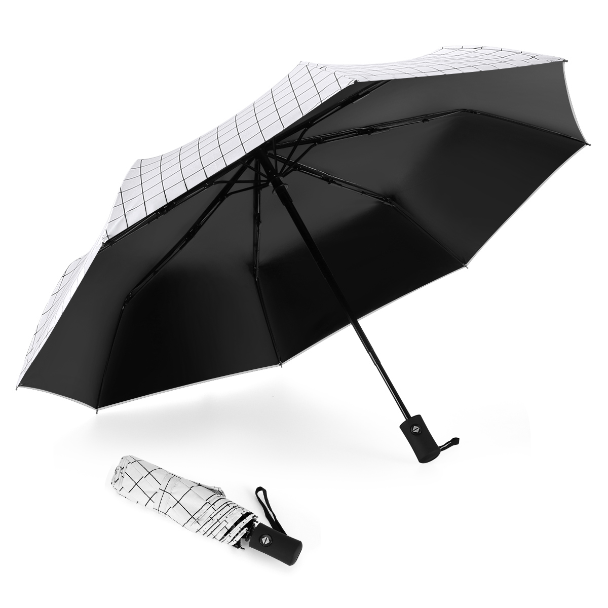 Cute Pandas And Hearts On A Blue Automatic Open Folding Compact Travel Umbrellas For Women